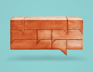 An illustration by Mariaelena Caputi of some bricks in the shape of speech bubbles that, all together, build a solid structure.